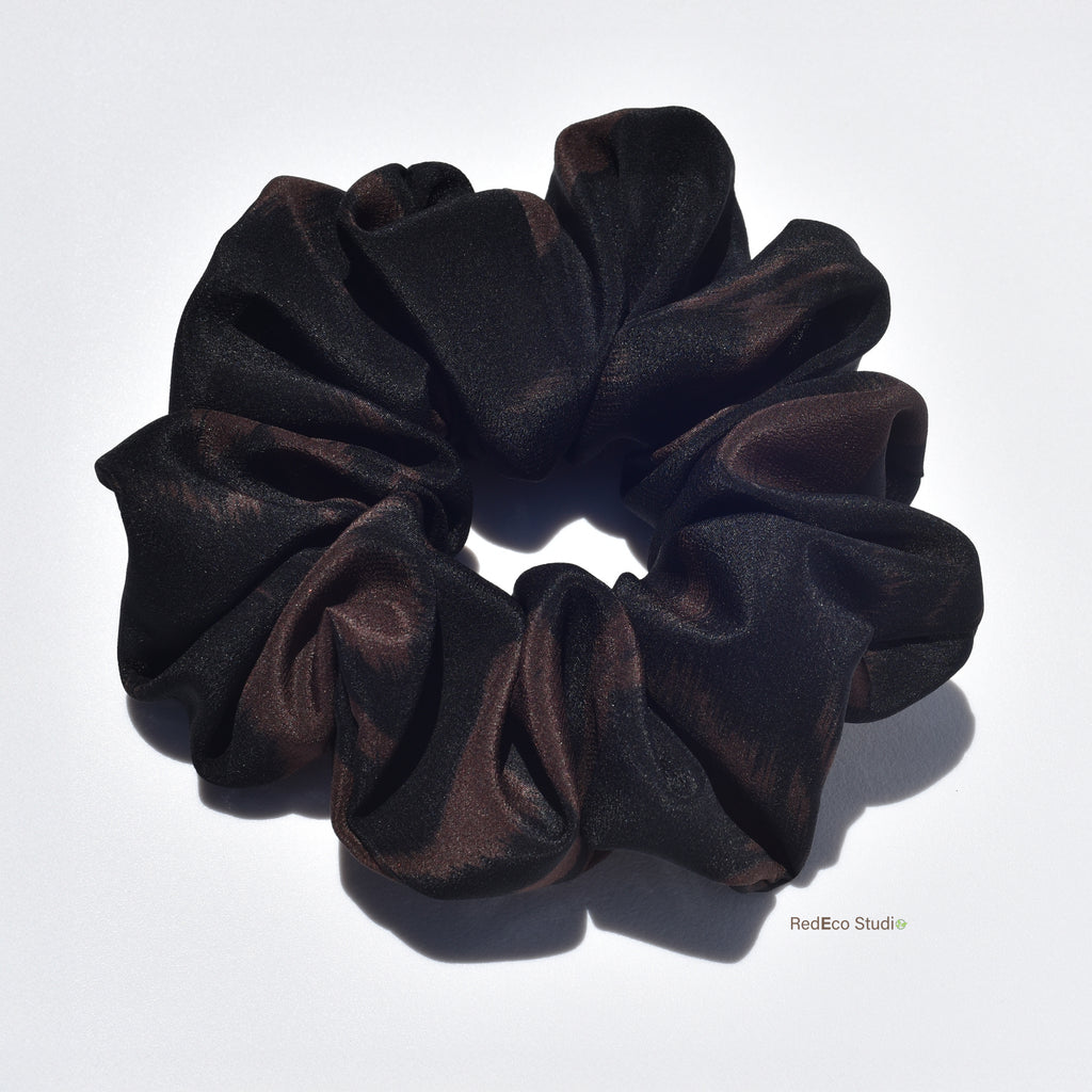 Large oversized black and brown silk scrunchie