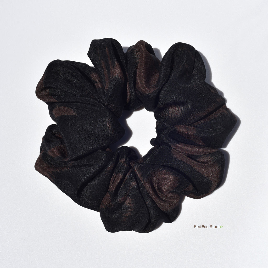 Oversized 100% Silk Scrunchie - Brown and Black Abstract Print