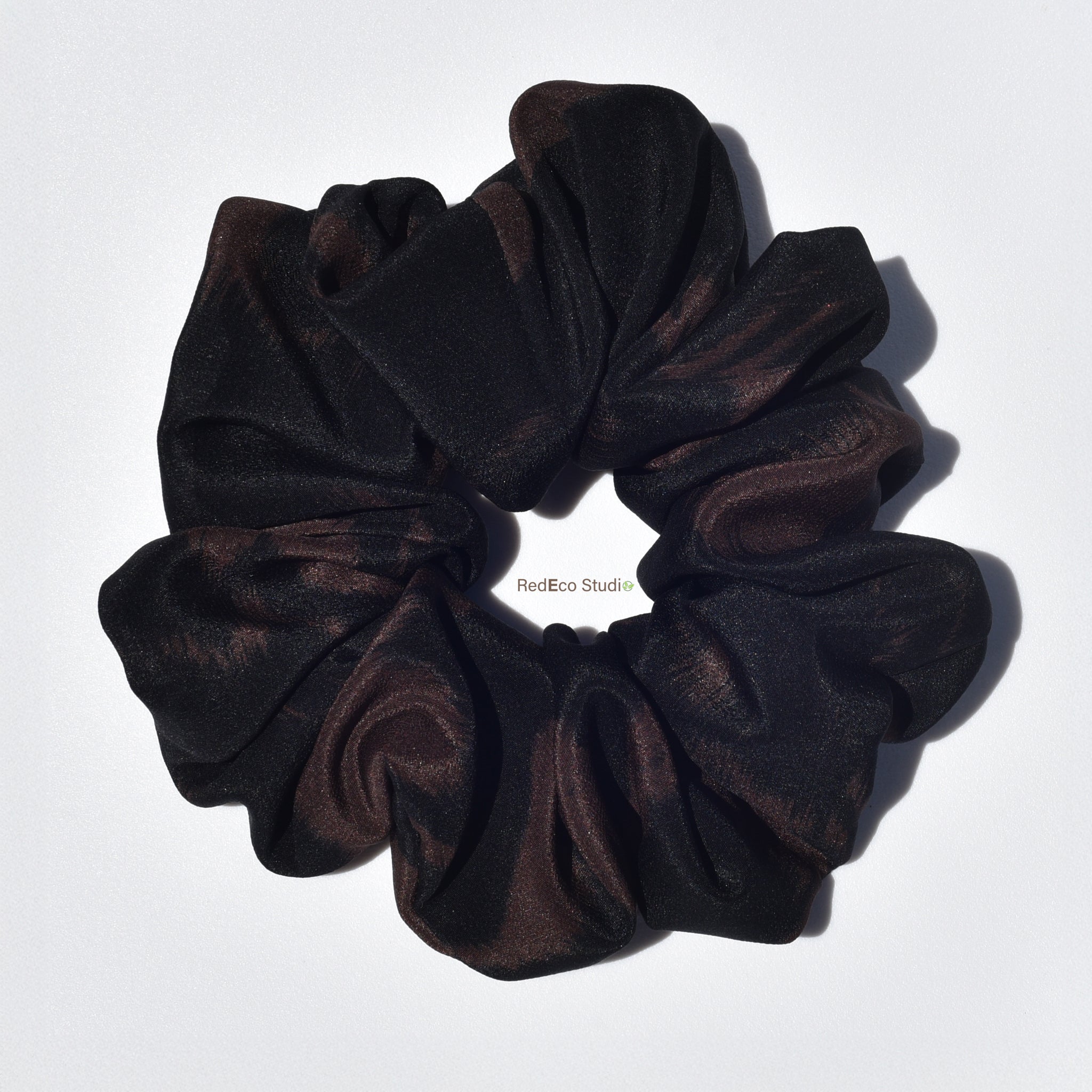 Oversized 100% Silk Scrunchie - Brown and Black Abstract Print