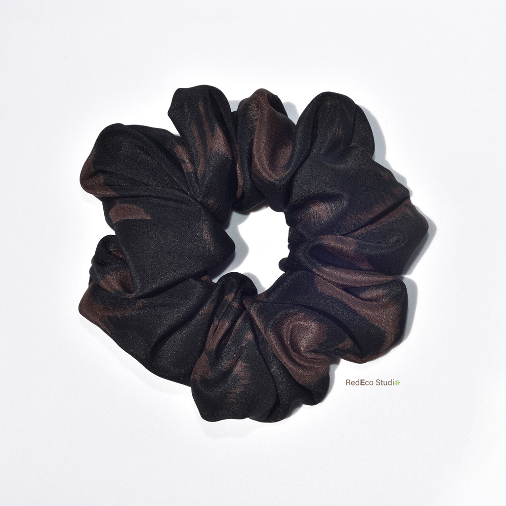 Oversized 100% Silk Scrunchie - Brown and Black Abstract Print