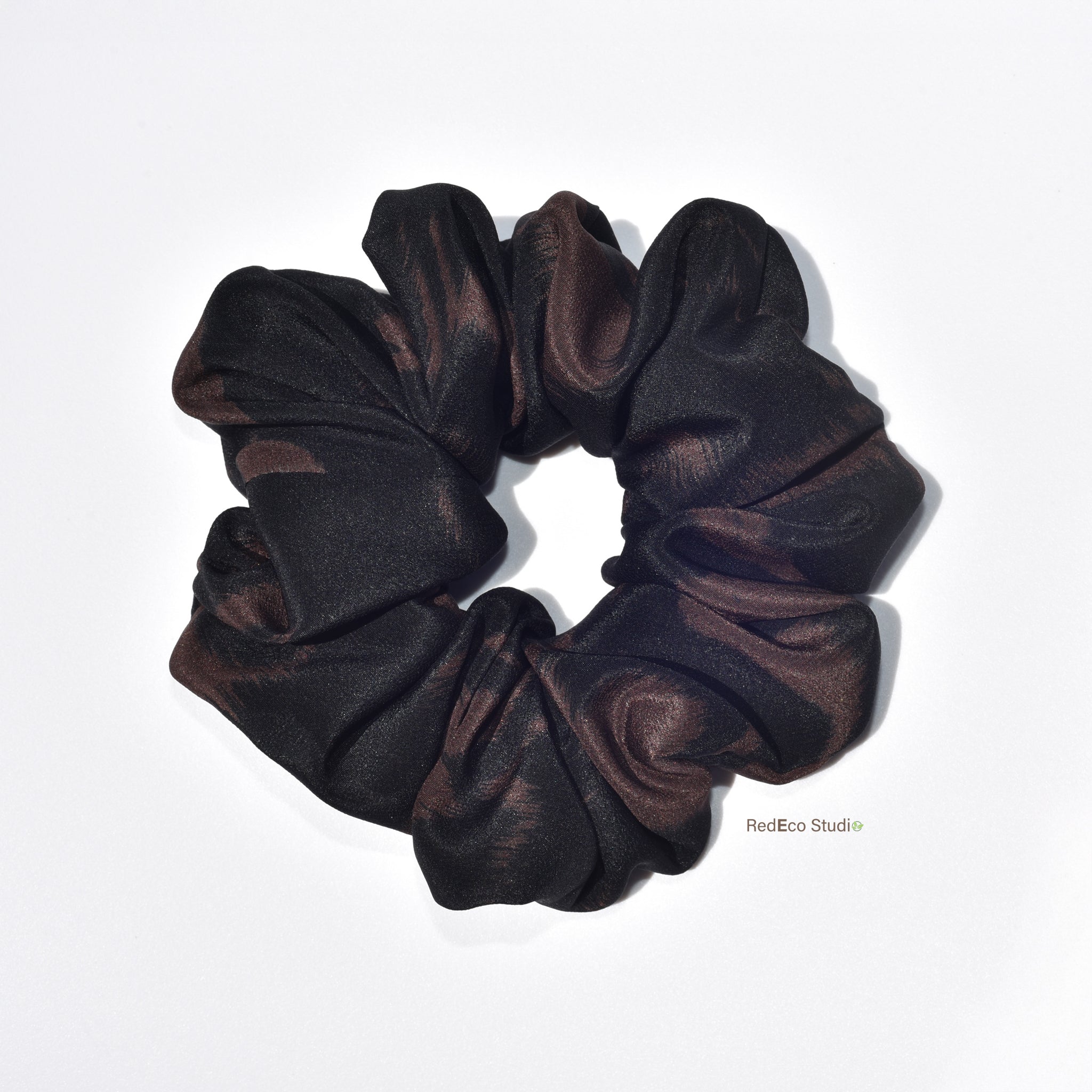 Oversized 100% Silk Scrunchie - Brown and Black Abstract Print