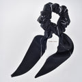 Classic 100% Silk Long Tail Scrunchie - White lines on a black base