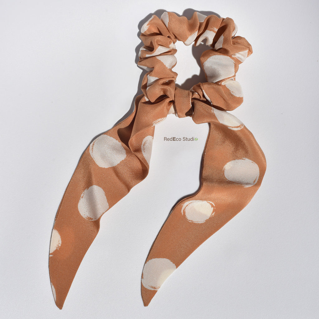 Classic 100% Silk Long Tail Scrunchie - Spots all over