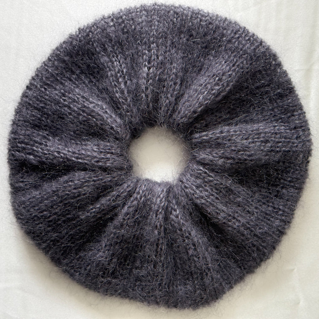 Dark Grey extra large knitted scrunchie on light background