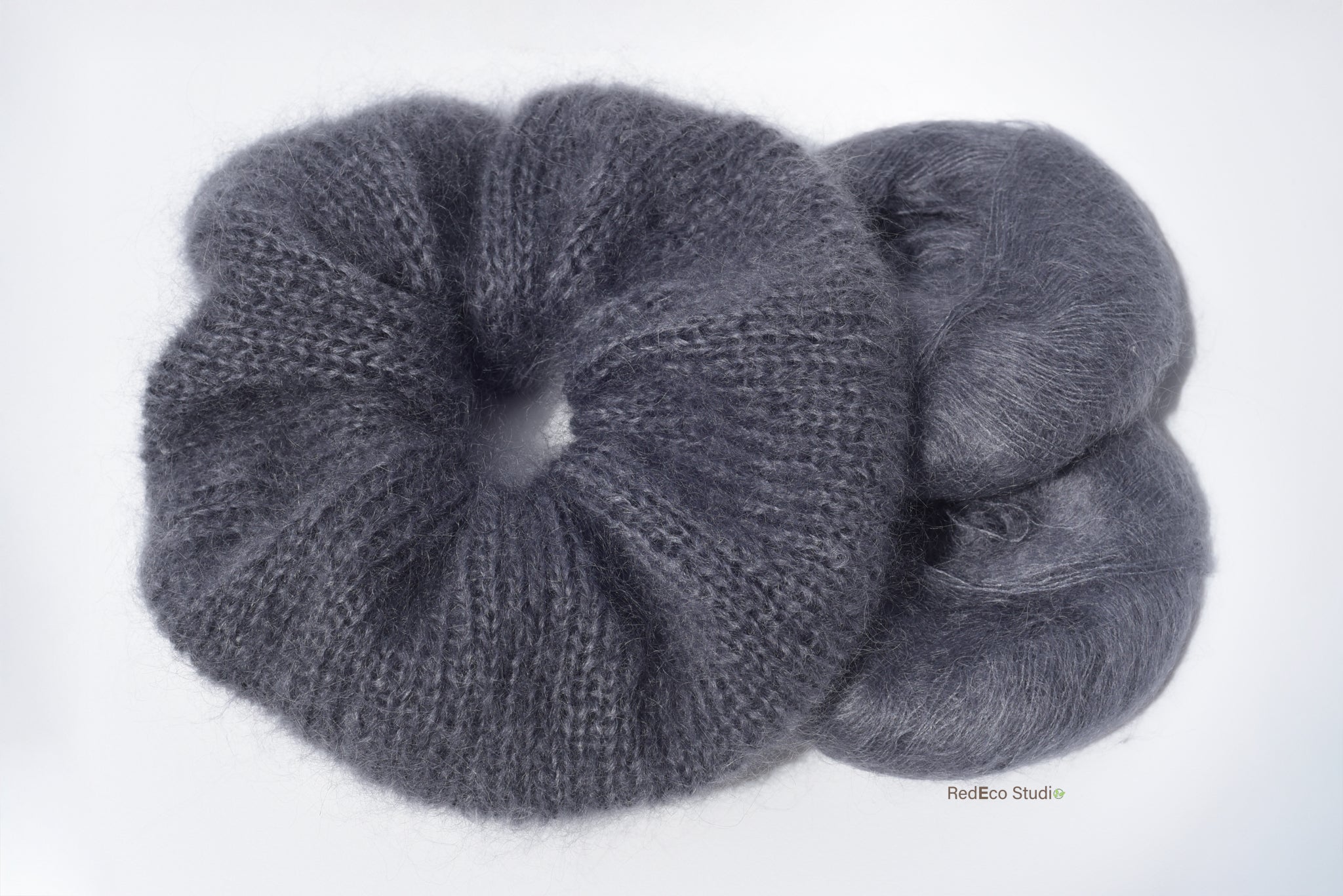 Oversized XL Hand Knitted Silk Mohair Scrunchie - Dark Grey
