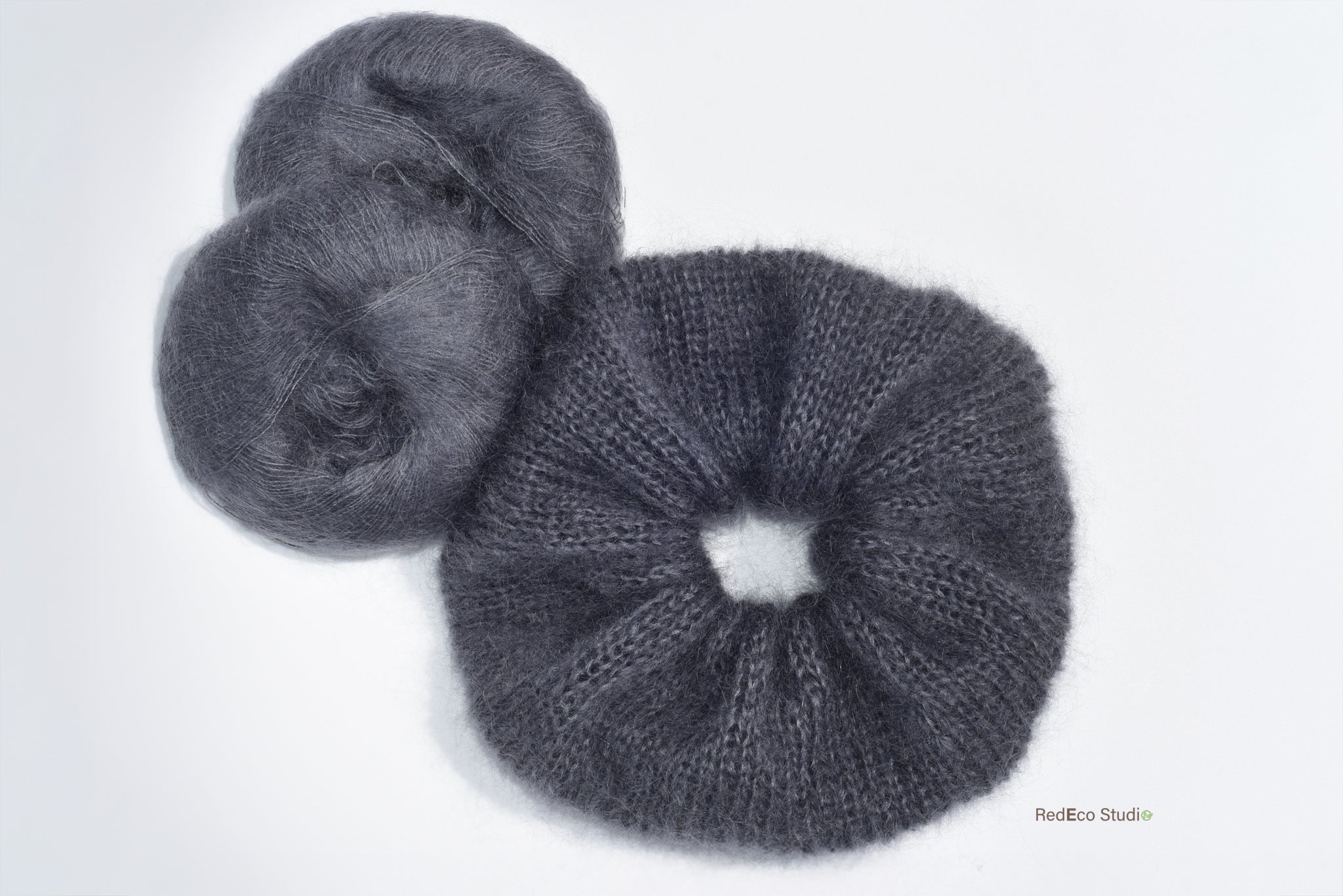 Oversized XL Hand Knitted Silk Mohair Scrunchie - Dark Grey