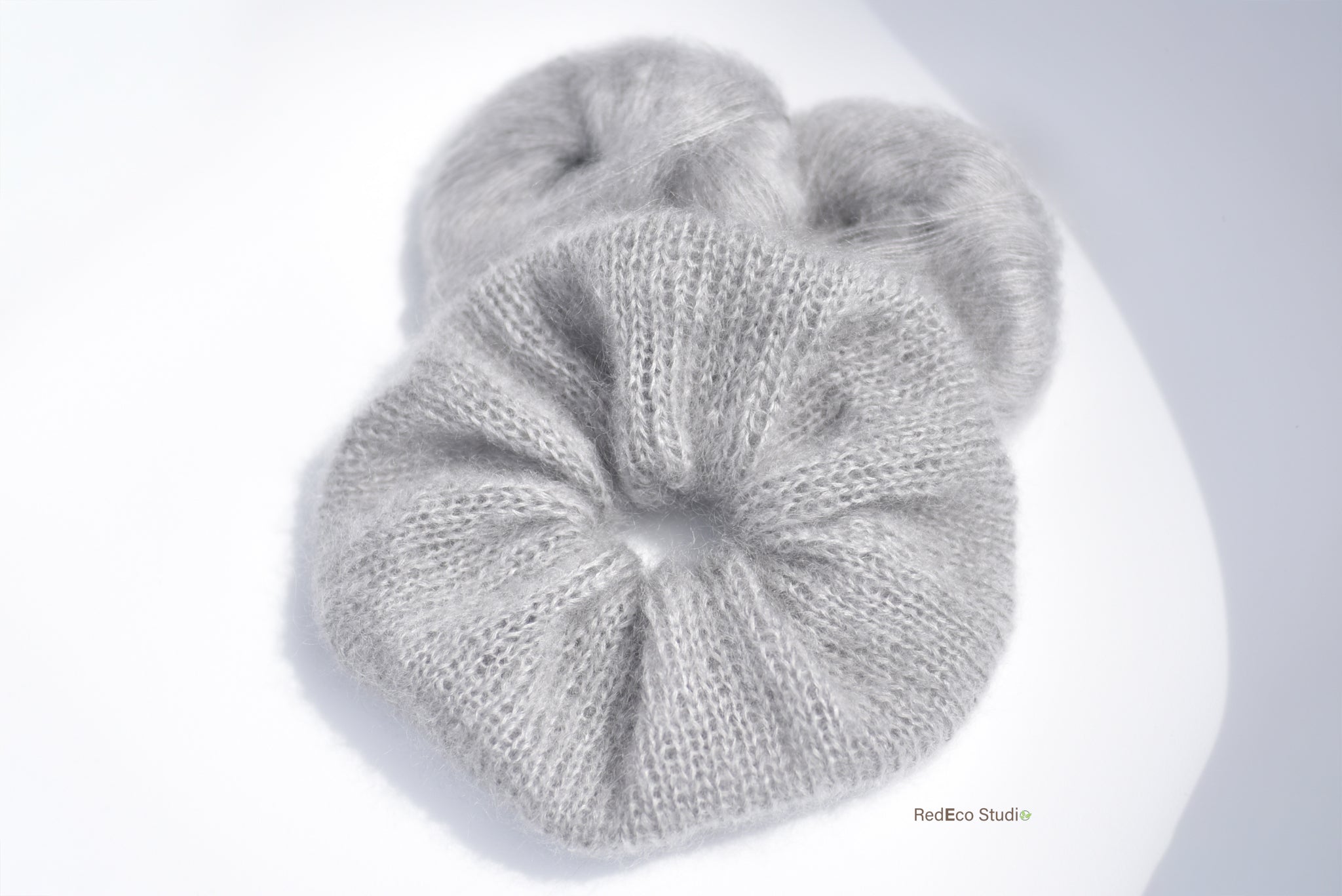 Oversized XL Hand Knitted Silk Mohair Scrunchie - Light Grey