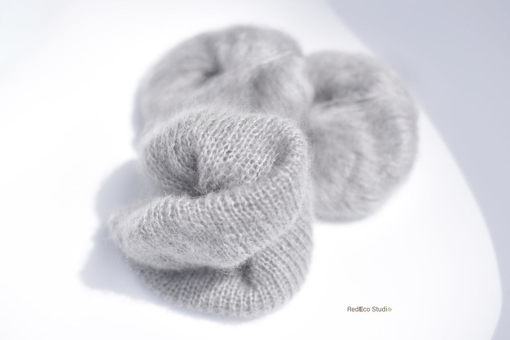 Oversized XL Hand Knitted Silk Mohair Scrunchie - Light Grey