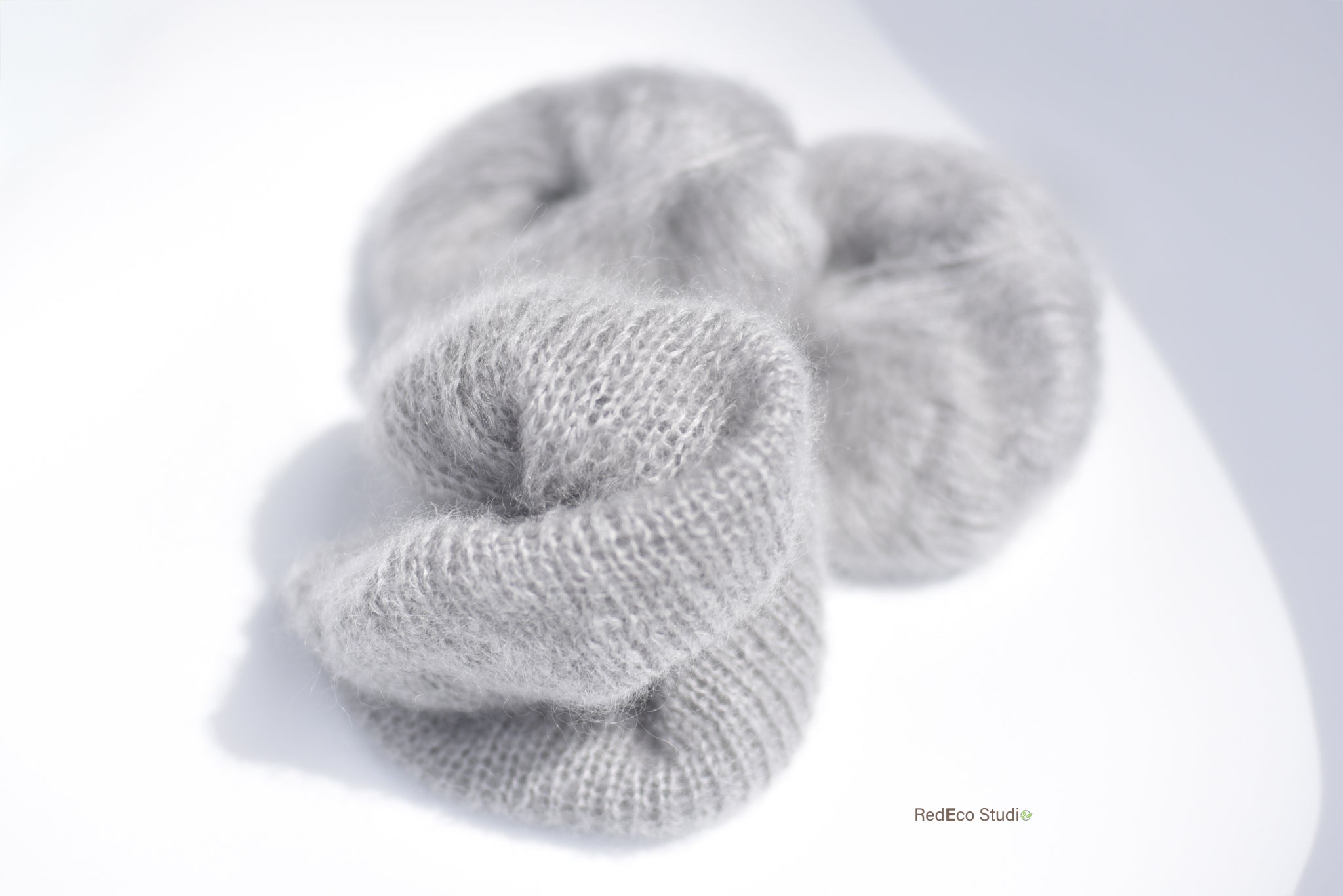 Oversized XL Hand Knitted Silk Mohair Scrunchie - Light Grey