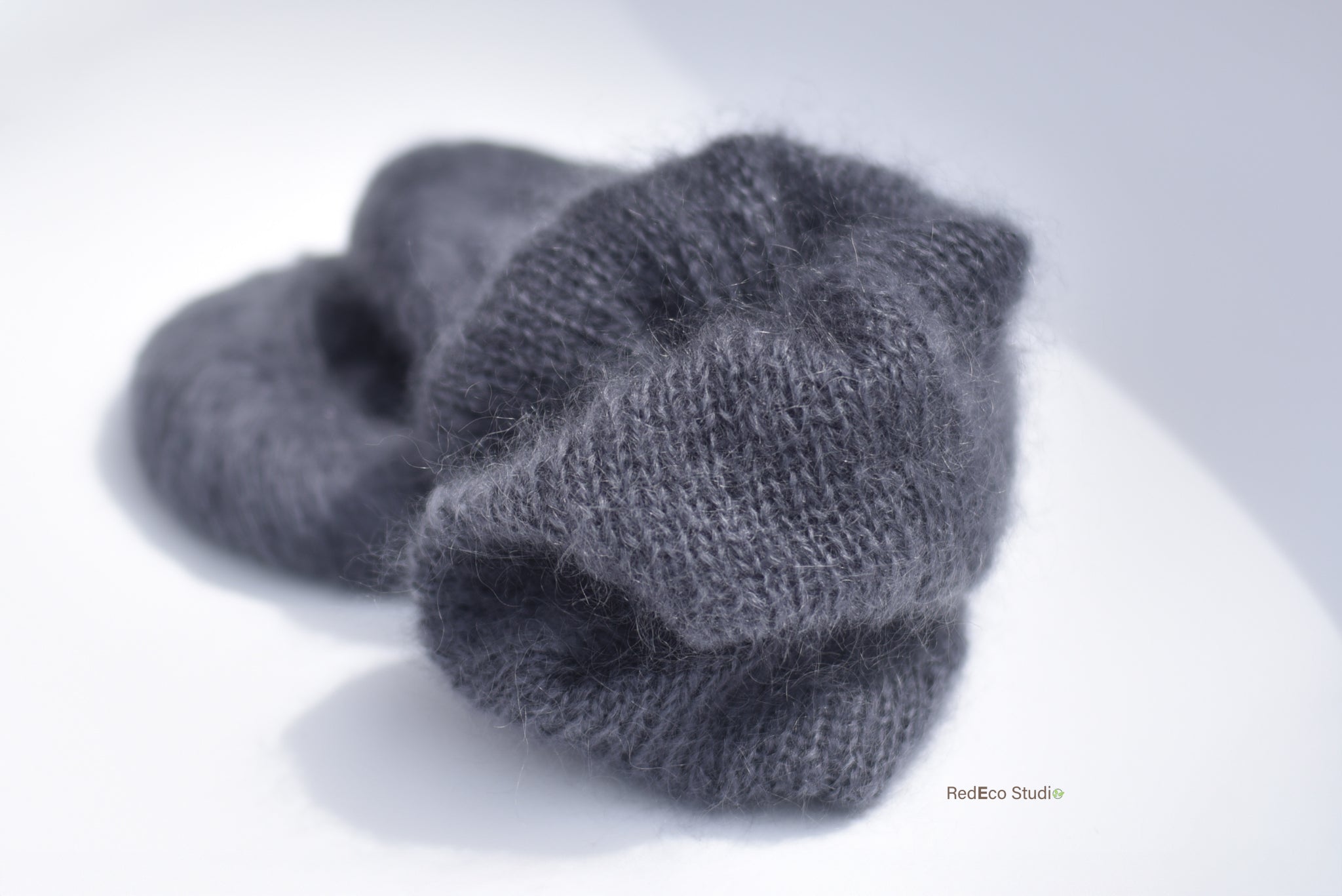 Oversized XL Hand Knitted Silk Mohair Scrunchie - Dark Grey
