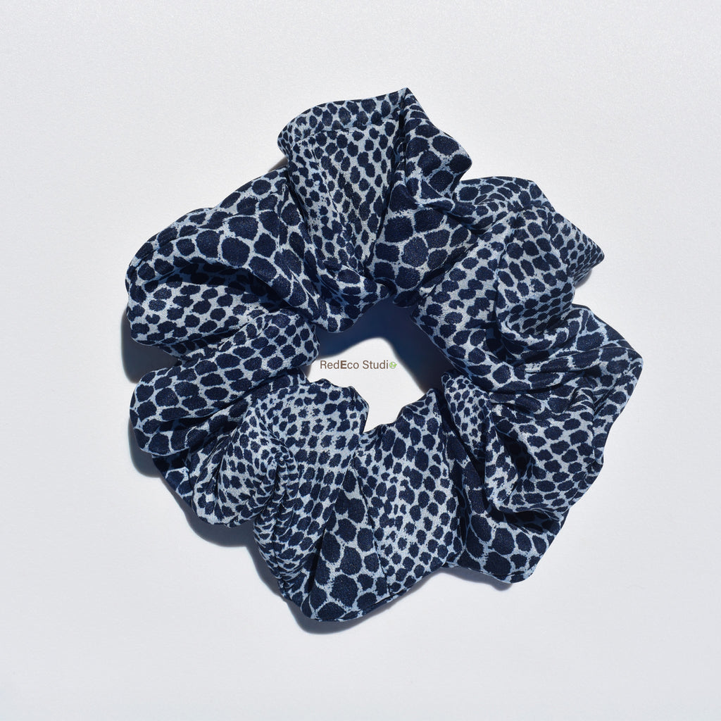 Oversized 100% Silk Scrunchie - Blue on blue Snake Print