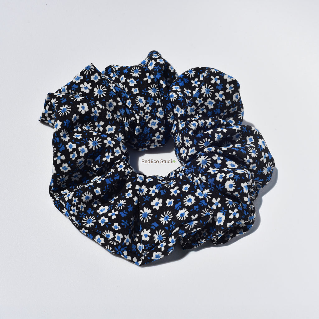 Oversized 100% Silk Scrunchie - Sea of Royal Blue Petals