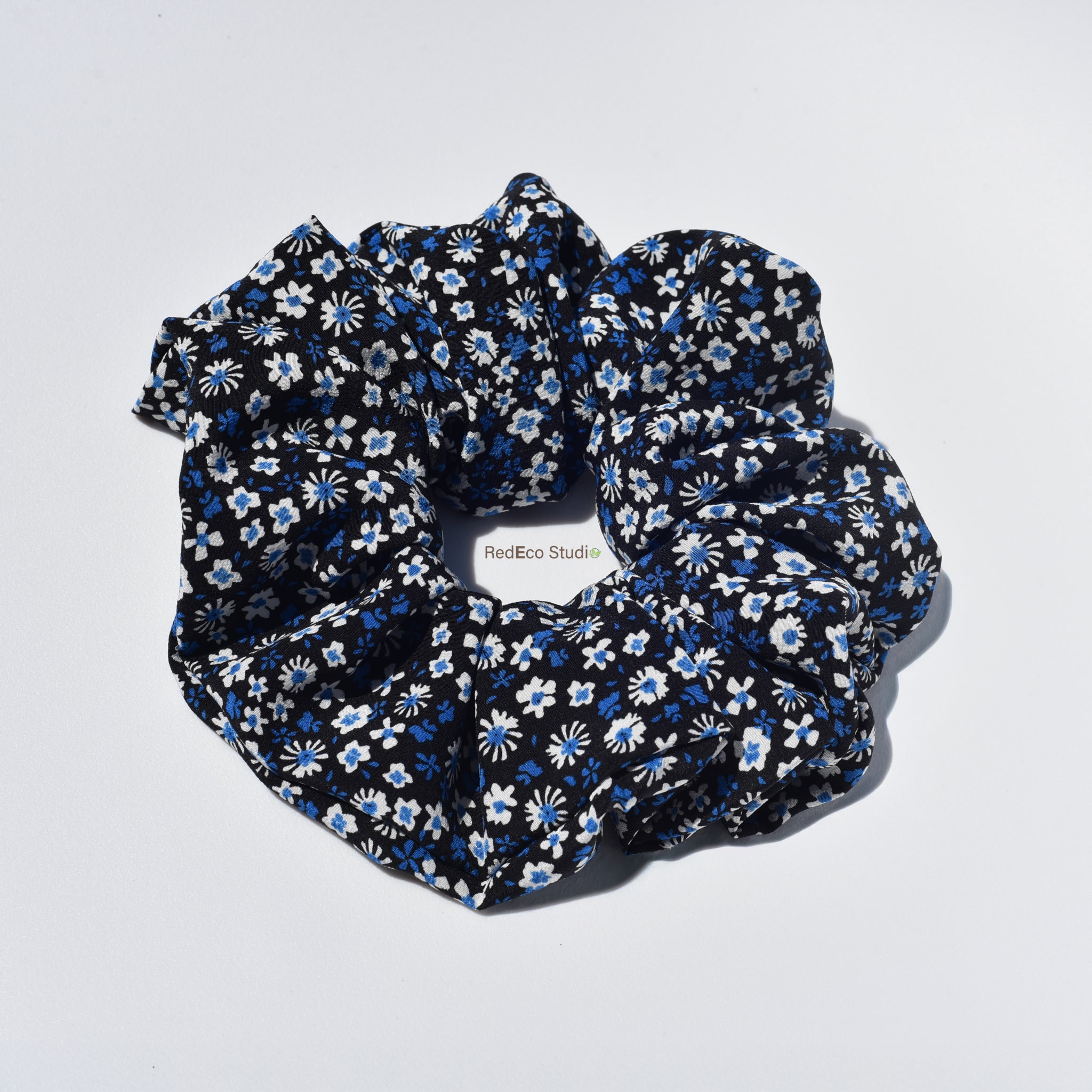 Oversized 100% Silk Scrunchie - Sea of Royal Blue Petals