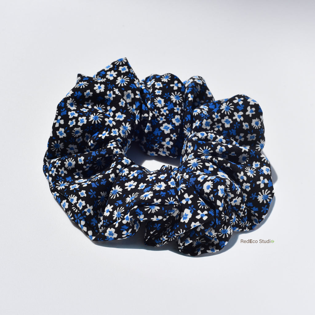 Oversized 100% Silk Scrunchie - Sea of Royal Blue Petals
