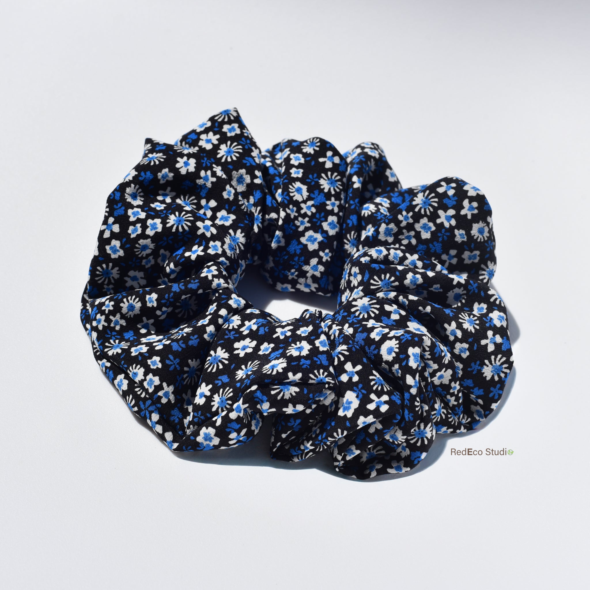 Oversized 100% Silk Scrunchie - Sea of Royal Blue Petals