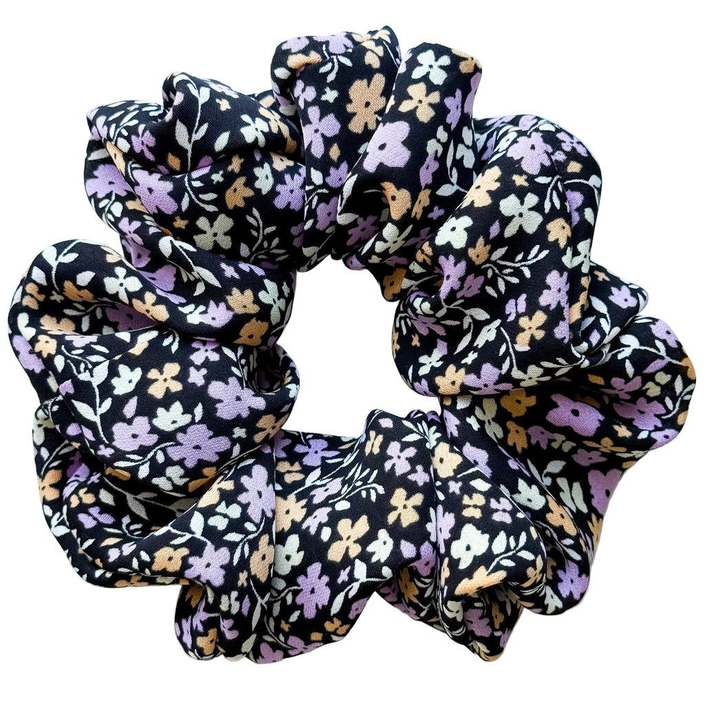 RedEco Studio | Large Silk Scrunchie with floral print on a black base
