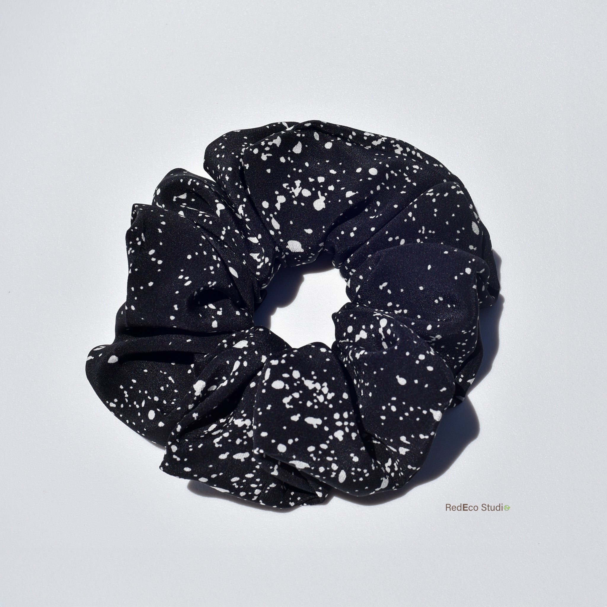 Oversized 100% Silk Scrunchie - White speckles on a Black Base