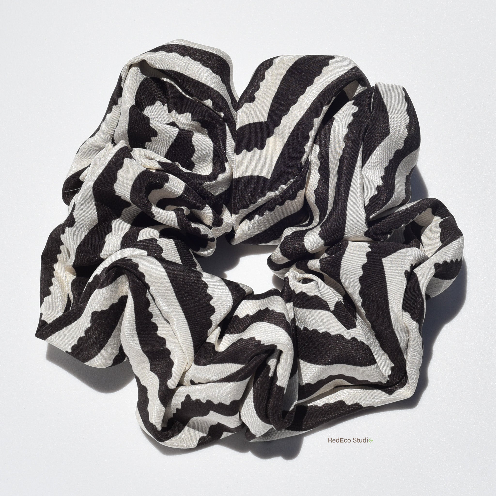 Oversized 100% Silk Scrunchie - Black and white chevron