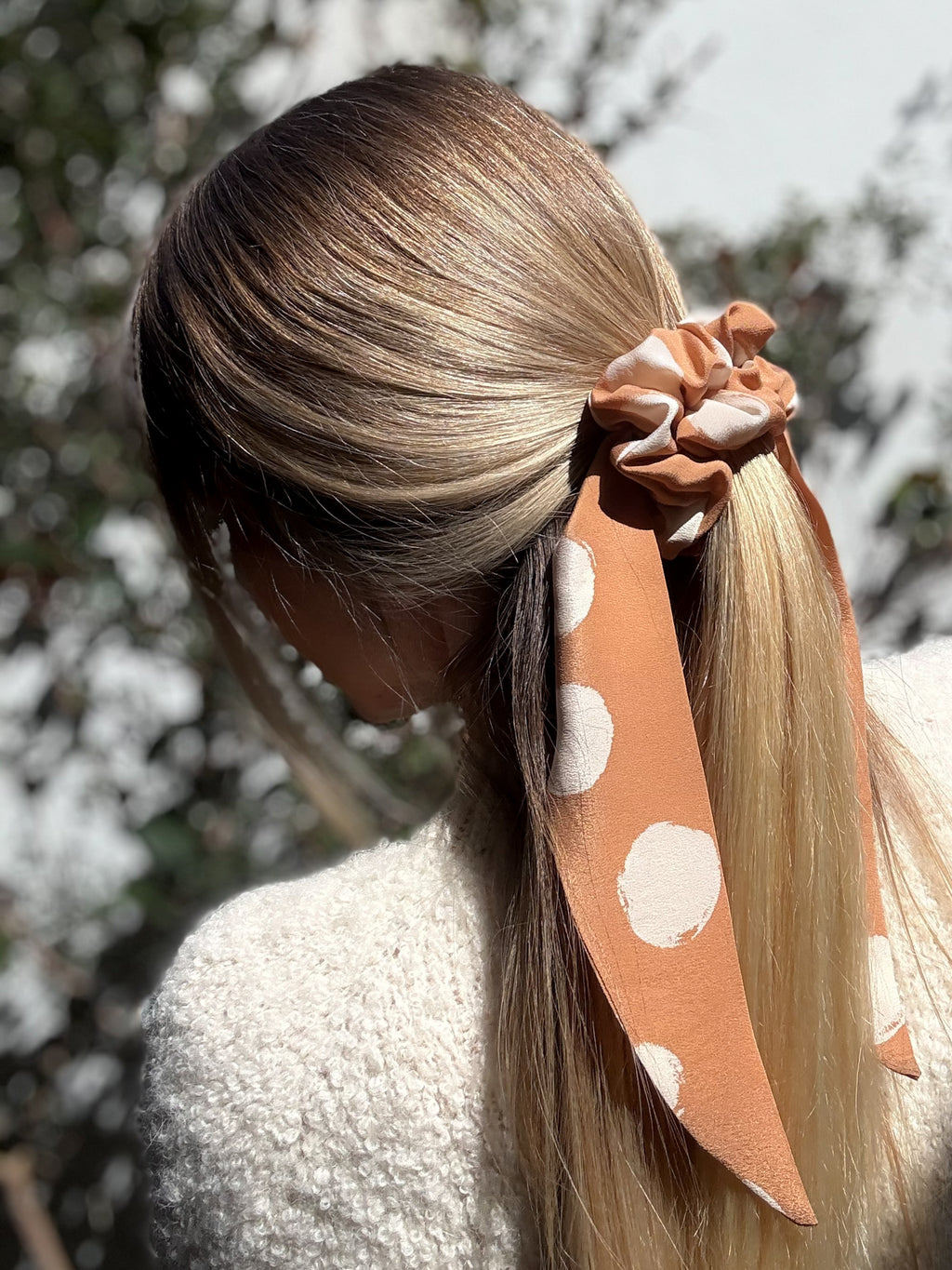 Classic 100% Silk Long Tail Scrunchie - Spots all over
