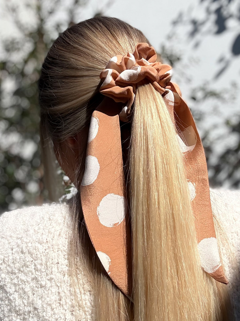 Classic 100% Silk Long Tail Scrunchie - Spots all over