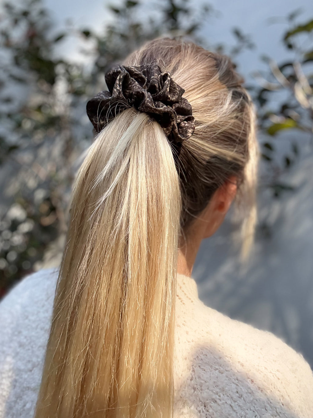 Classic 100% Silk Scrunchie - Brown Snake Print