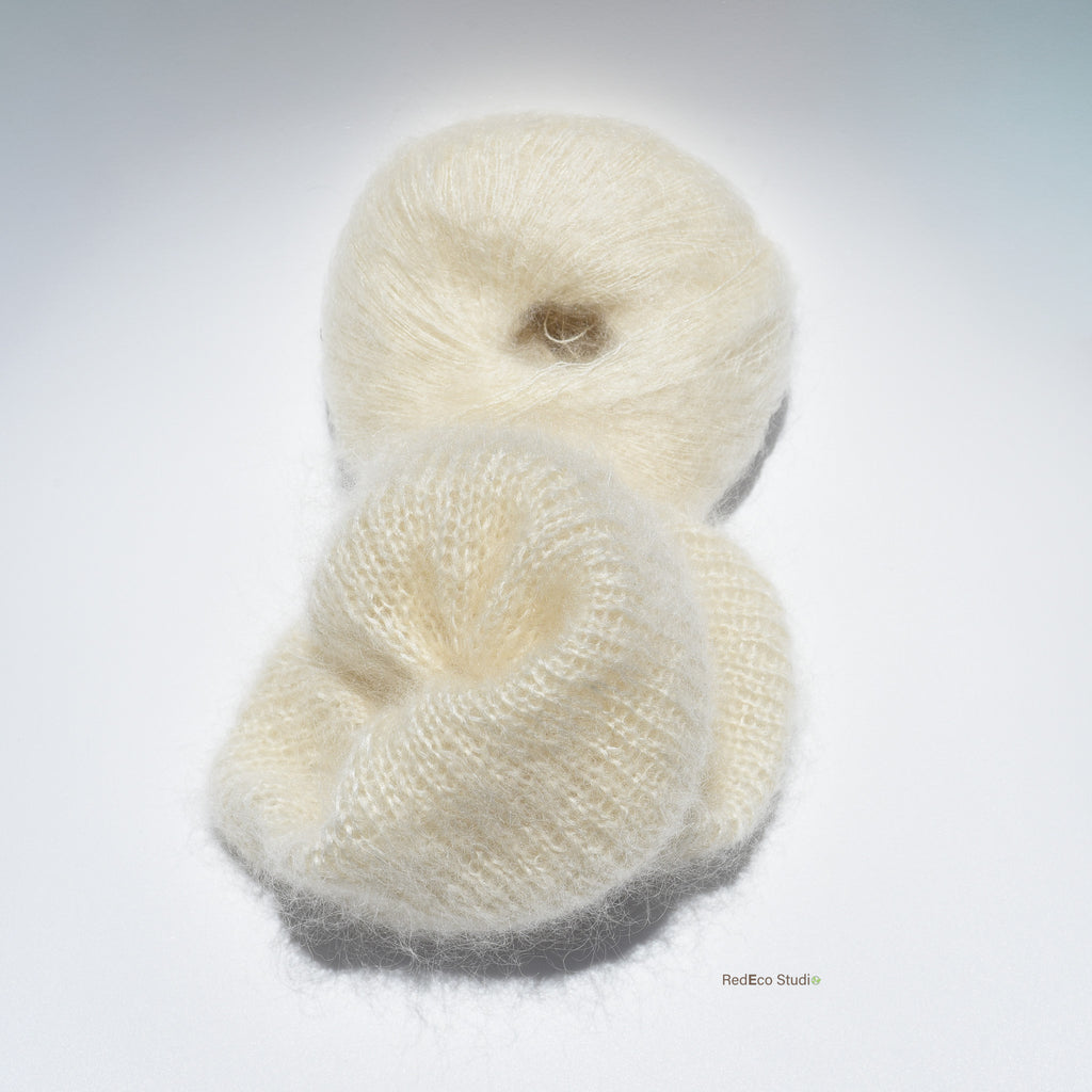 Oversized XL Hand Knitted Silk Mohair Scrunchie - Cream