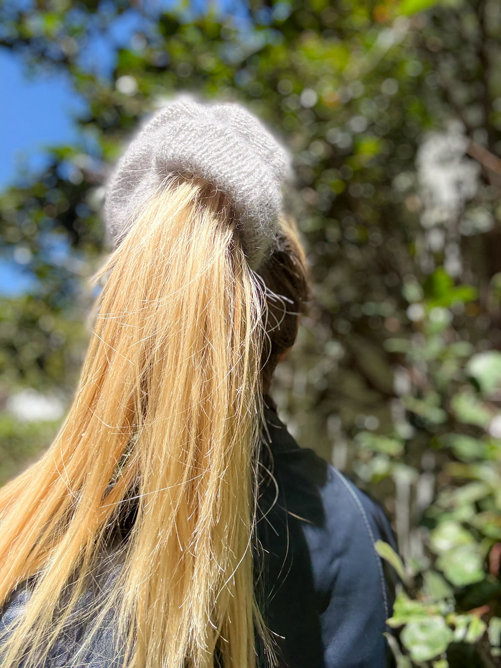 Oversized XL Hand Knitted Silk Mohair Scrunchie - Light Grey