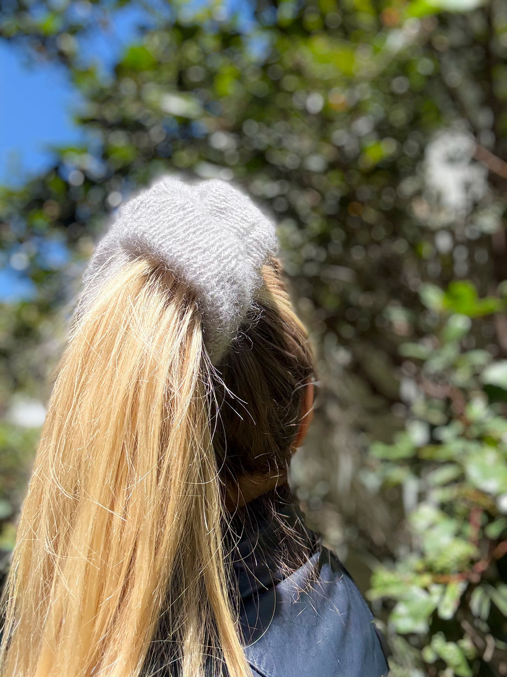 Oversized XL Hand Knitted Silk Mohair Scrunchie - Light Grey