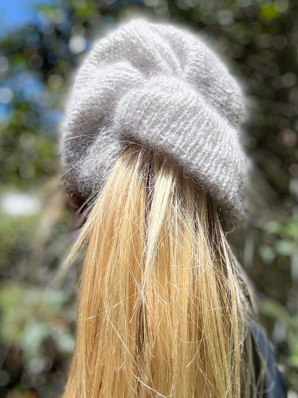 Oversized XL Hand Knitted Silk Mohair Scrunchie - Light Grey