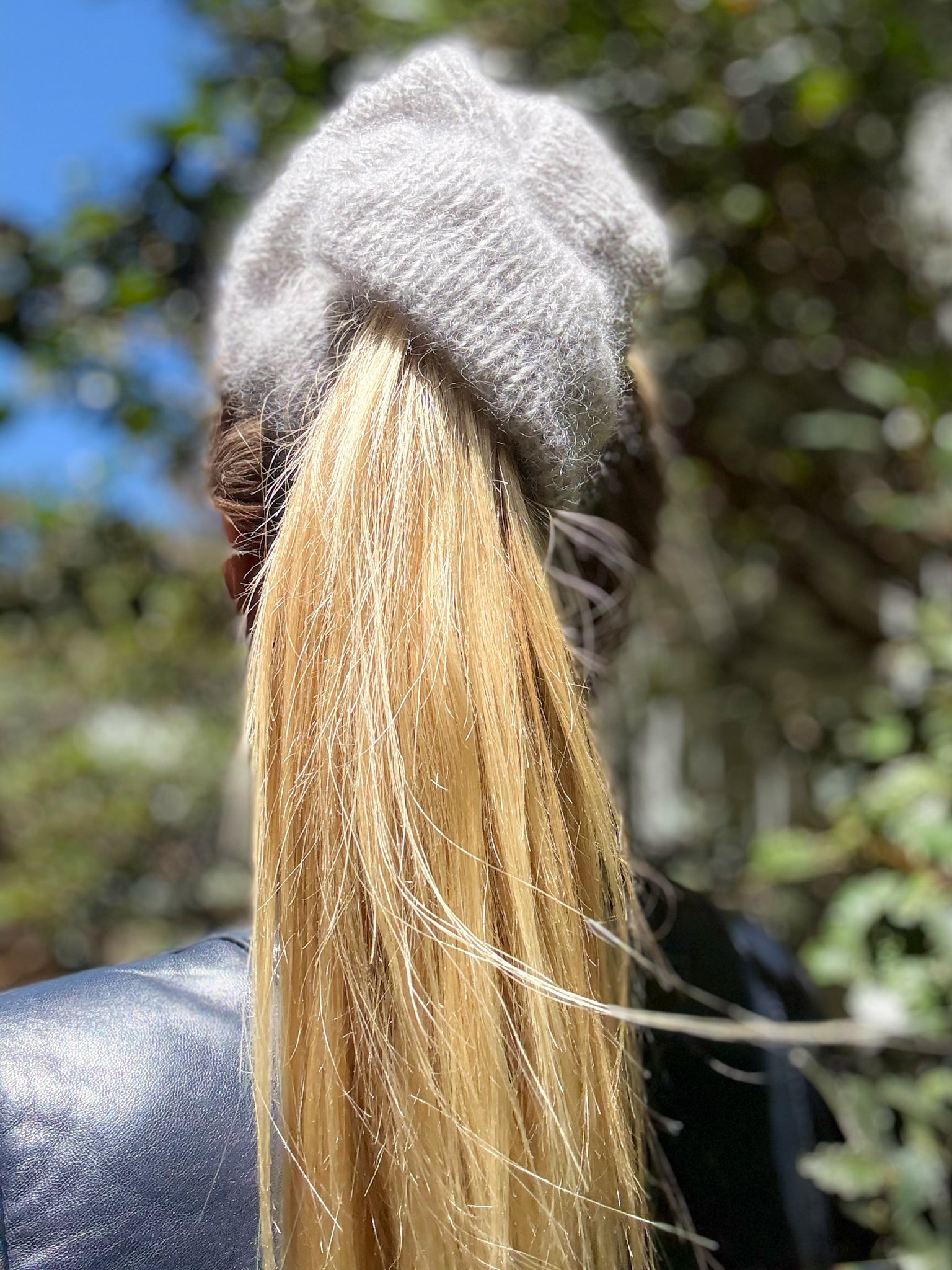 Oversized XL Hand Knitted Silk Mohair Scrunchie - Light Grey