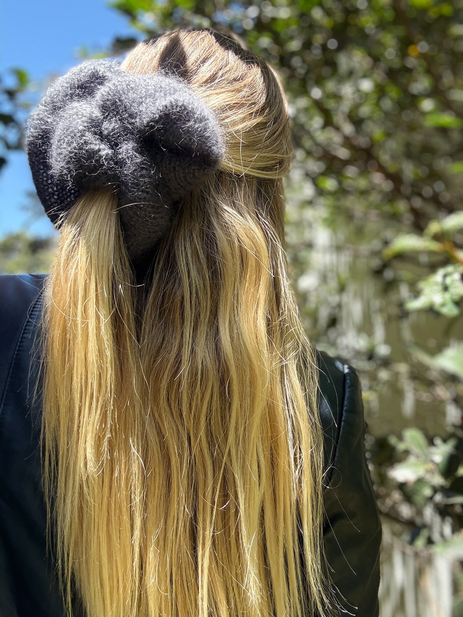 Oversized XL Hand Knitted Silk Mohair Scrunchie - Dark Grey