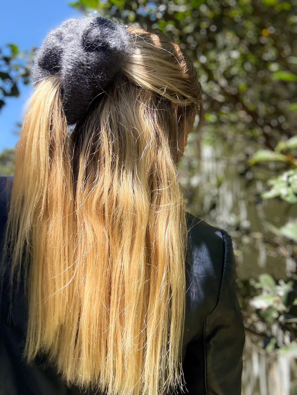 Oversized XL Hand Knitted Silk Mohair Scrunchie - Dark Grey