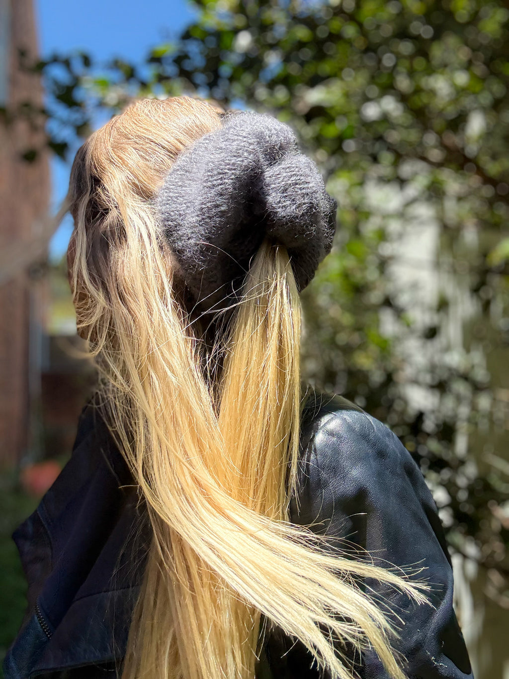 Oversized XL Hand Knitted Silk Mohair Scrunchie - Dark Grey