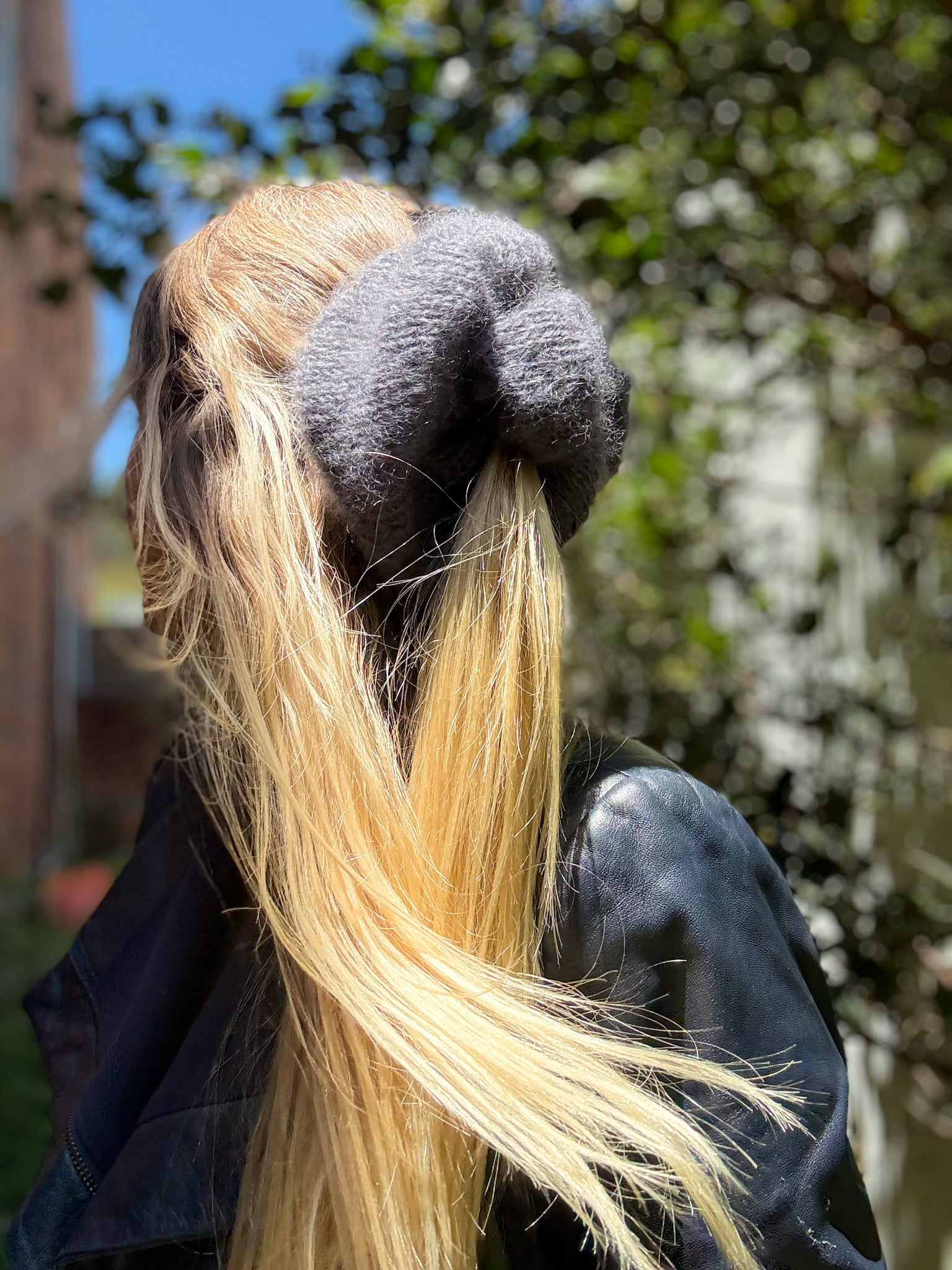 Oversized XL Hand Knitted Silk Mohair Scrunchie - Dark Grey