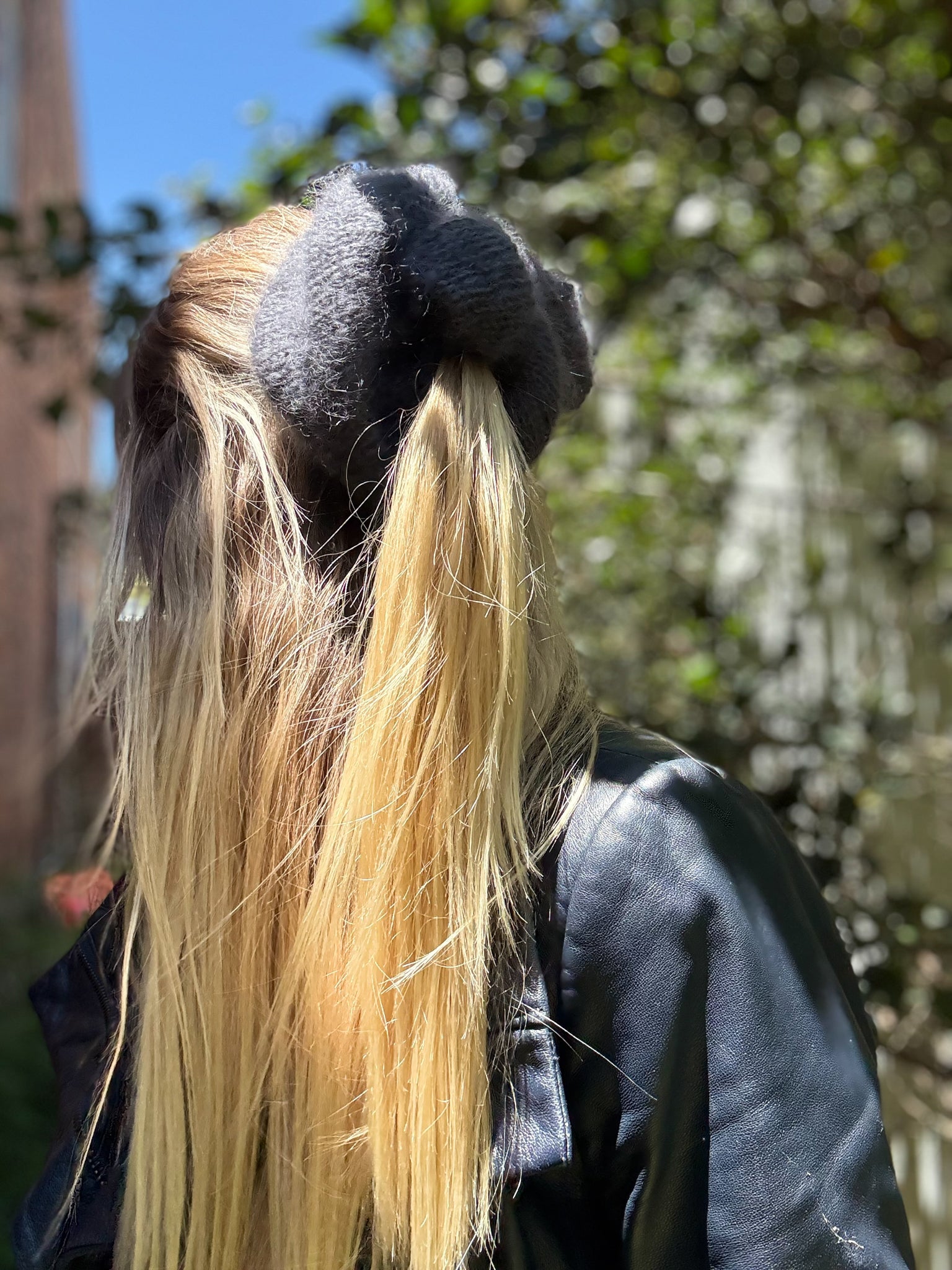 Oversized XL Hand Knitted Silk Mohair Scrunchie - Dark Grey