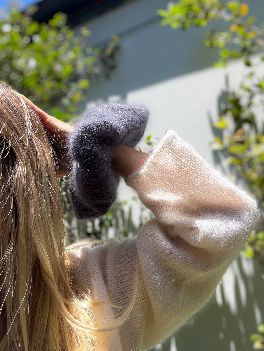 Oversized XL Hand Knitted Silk Mohair Scrunchie - Dark Grey