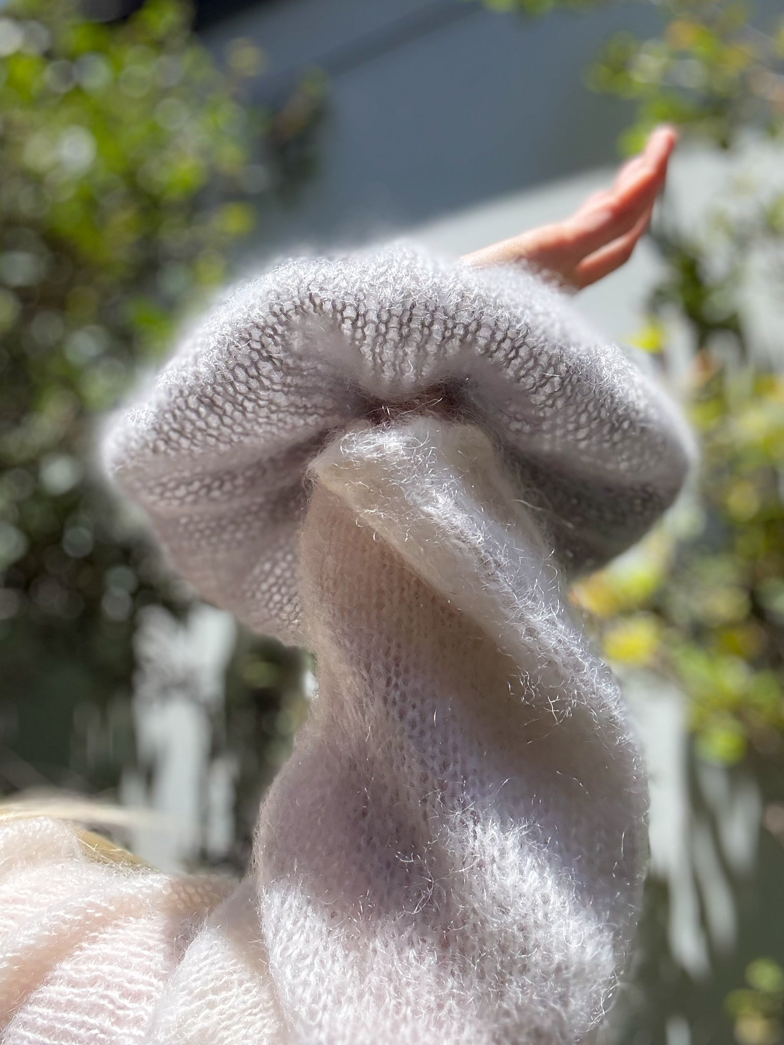 Oversized XL Hand Knitted Silk Mohair Scrunchie - Light Grey