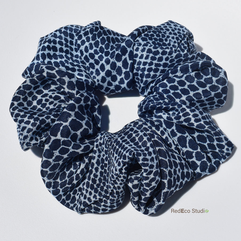 Oversized 100% Silk Scrunchie - Blue on blue Snake Print