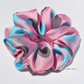 Oversized 100% Silk Scrunchie - Brown and Blue Spots on a Pink Base
