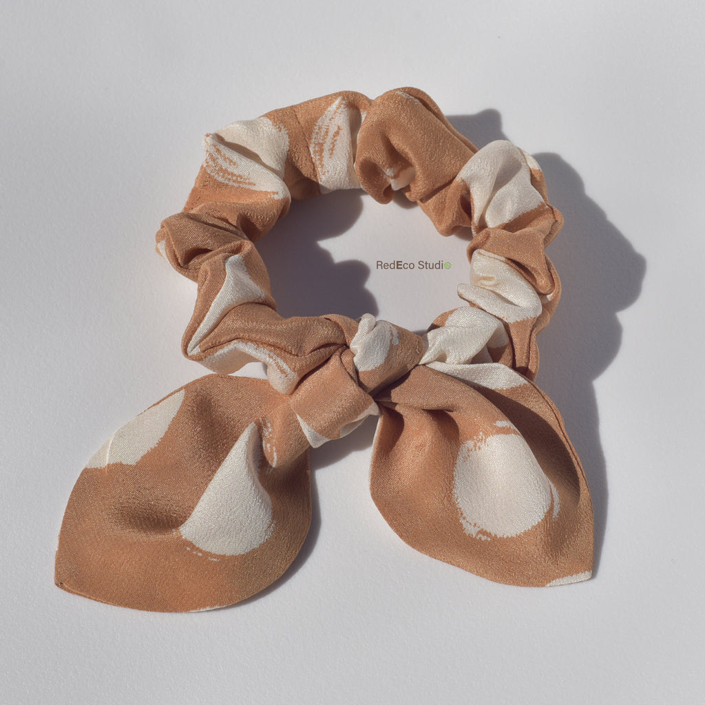Mini 100% Silk Bow Scrunchie - Spots all over