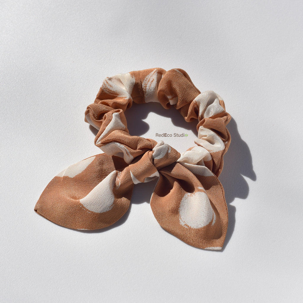 Mini 100% Silk Bow Scrunchie - Spots all over