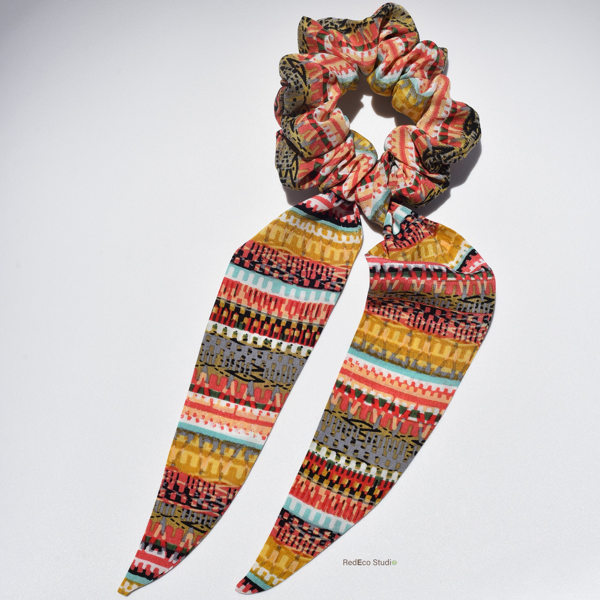 Classic 100% Silk Long Tail Scrunchie - Festival vibes