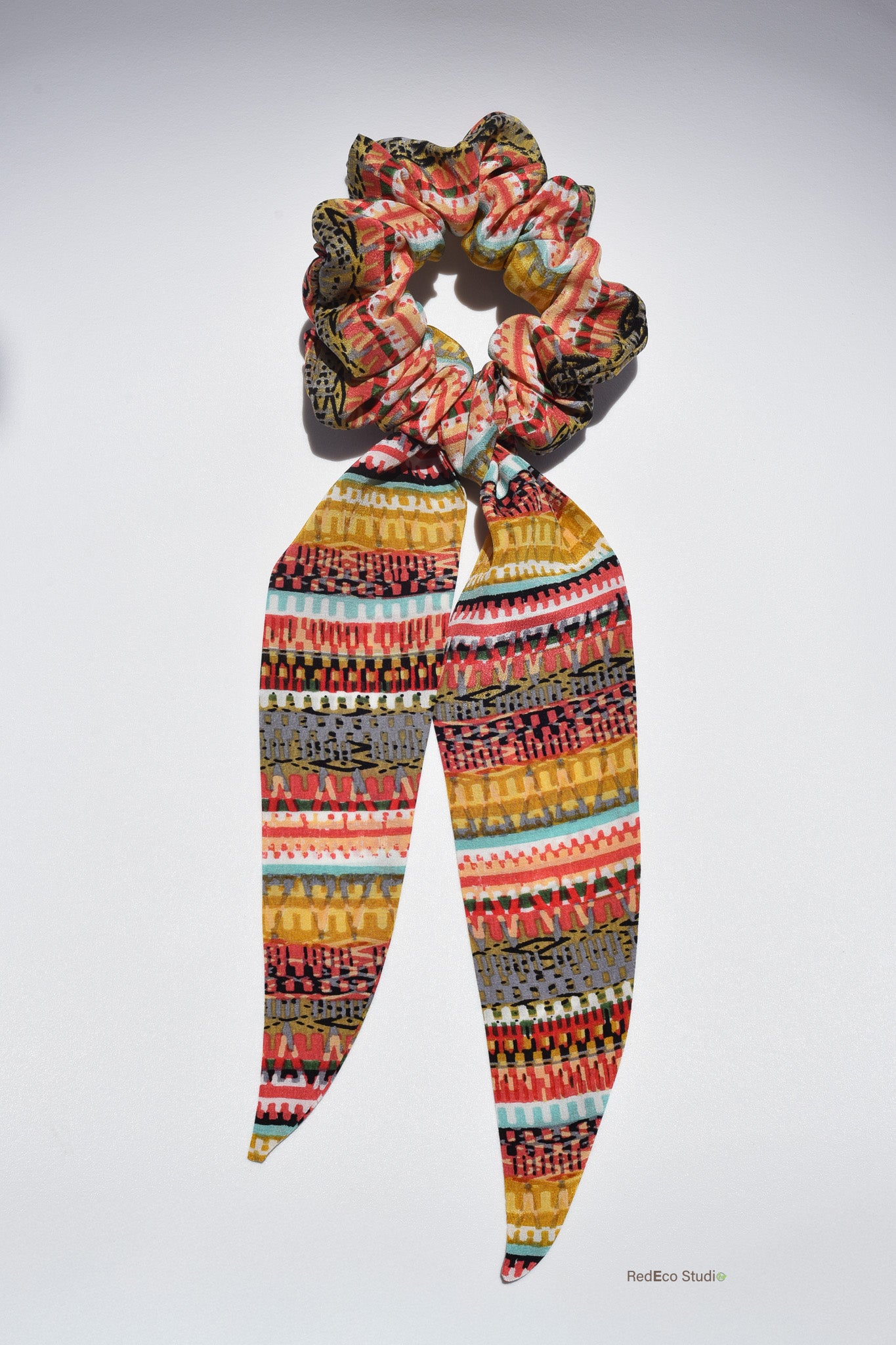 Classic 100% Silk Long Tail Scrunchie - Festival vibes