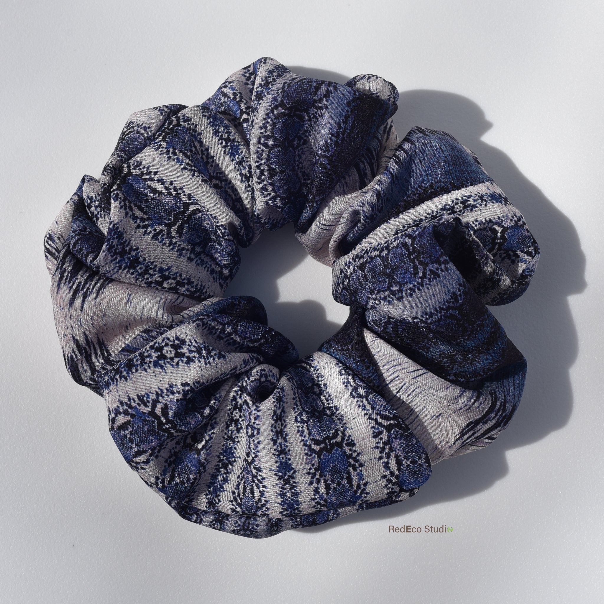 Oversized 100% Silk Scrunchie - Boheme in shades of blue and beige