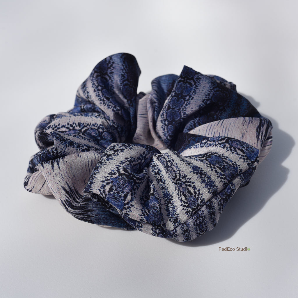 Oversized 100% Silk Scrunchie - Boheme in shades of blue and beige
