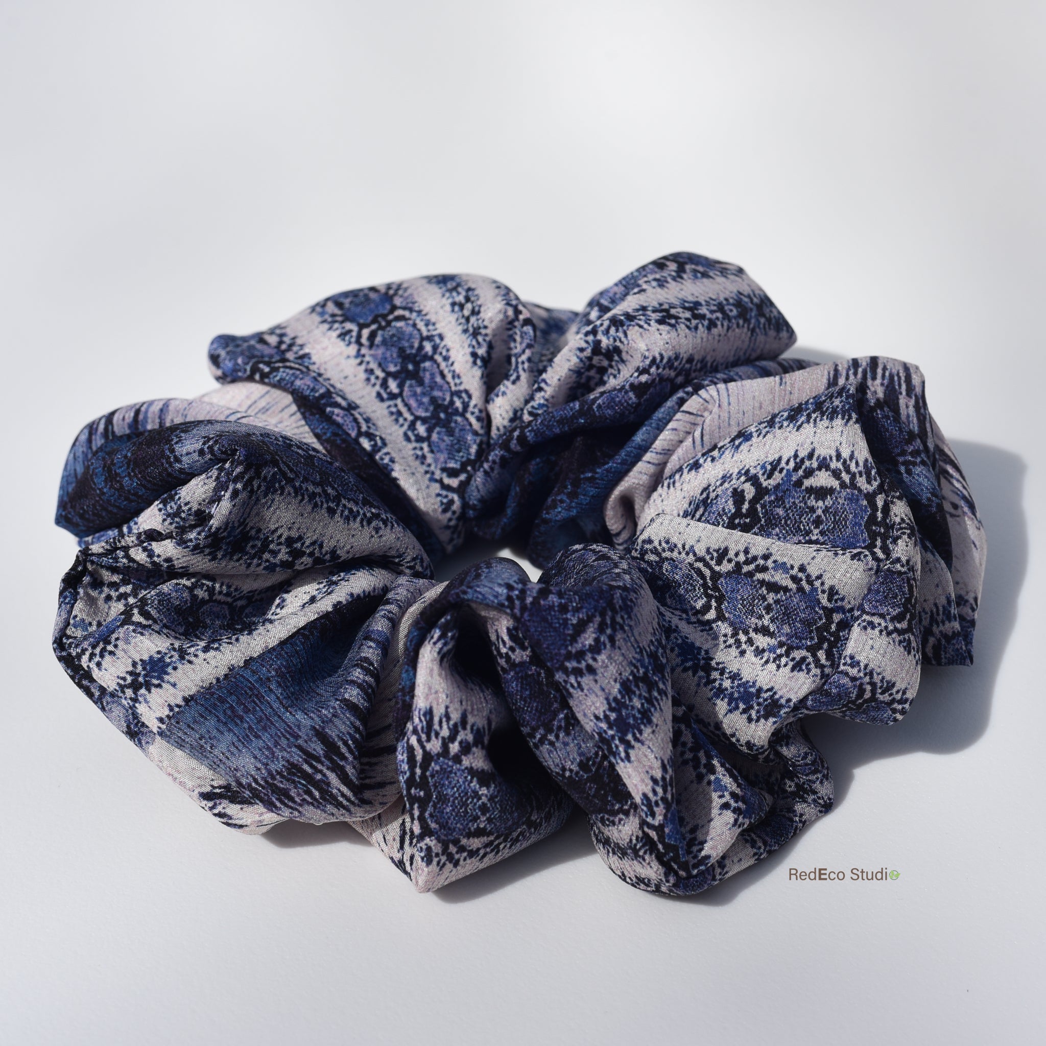 Oversized 100% Silk Scrunchie - Boheme in shades of blue and beige