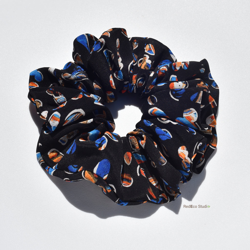 Oversized 100% Silk Scrunchie - Pebbles on a navy blue base