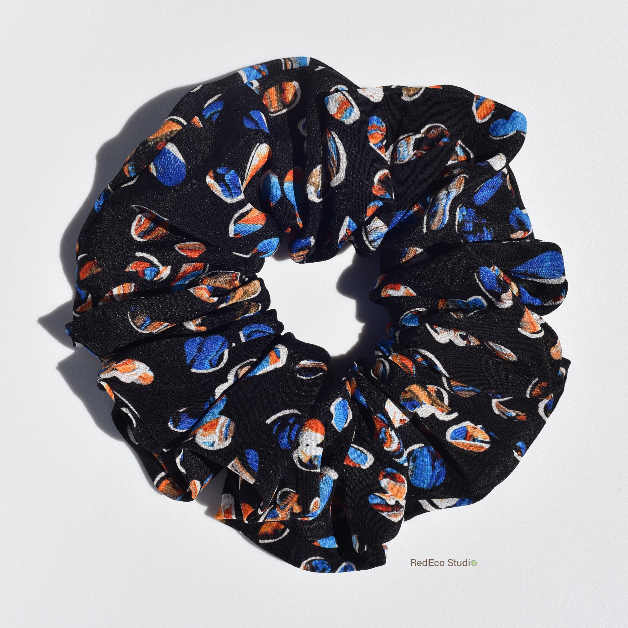 Oversized 100% Silk Scrunchie - Pebbles on a navy blue base