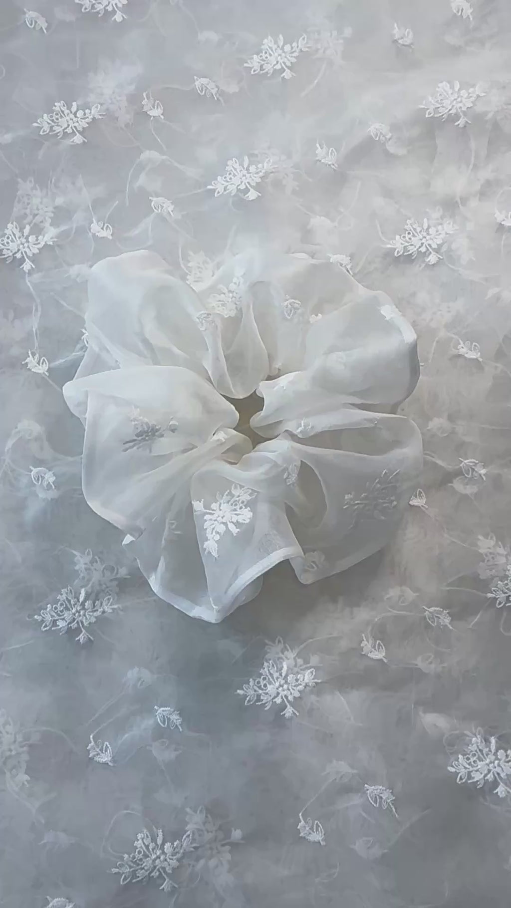 Ivory floral embroidered Silk Organza Scrunchie