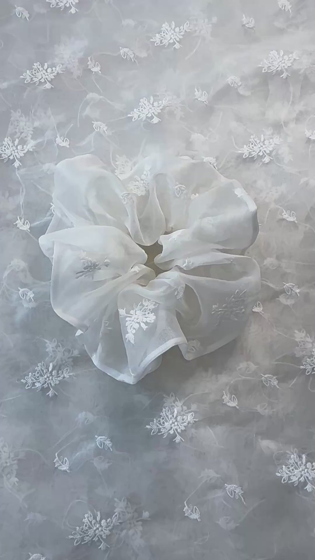 Ivory floral embroidered Silk Organza Scrunchie